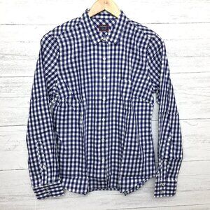 New UNTUCKit Women's Shirt Navy Blue & White Gingham Belleza Button Up size 2